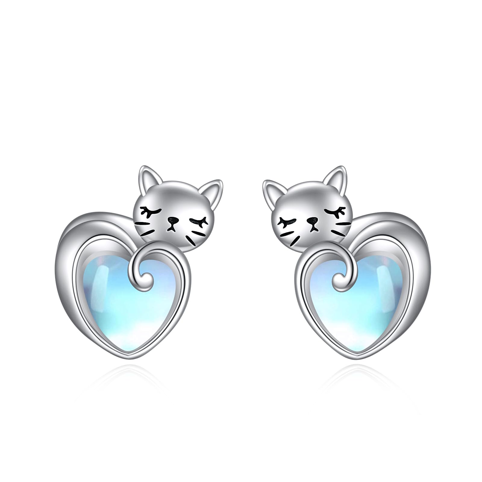 Orecchini con pietra di luna per donne e ragazze, in argento Sterling 925, koala/gatto/gufo/mucca/pipipistrello/maiale, idea regalo per gioielli con pietra di luna