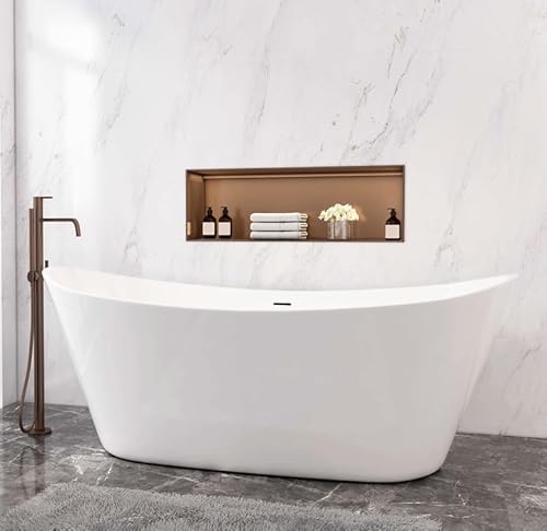 Aica Sanitär Freistehende Badewanne mit Siphon Acryl Set Acrylbadewanne Acrylwanne Luxusbadewanne,170x72x65cm für Badezimmer