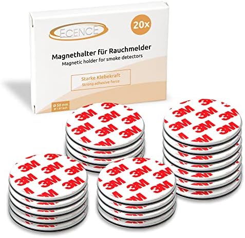 ECENCE 5pcs Magnetic Smoke Detector Mount Magnetic Adhesive Pads For Smoke Alarms Ø 50mm - Fast & Safe Mounting - No Drilling Or Screws - Fire Protection - Installation Tool