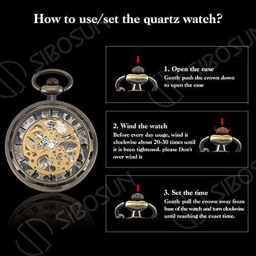 Sibosun Steampunk Transparent Open Face Pocket Watch For Men Women Skeleton Dial Antique With Chain + Box #TOP5