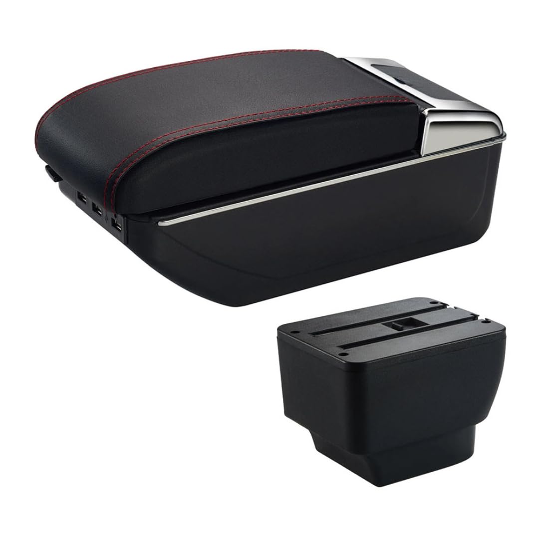 Toiumops Armrest for Mazda 2, Car Armrest Box Center Console Store Box(C1 Red Line USB)