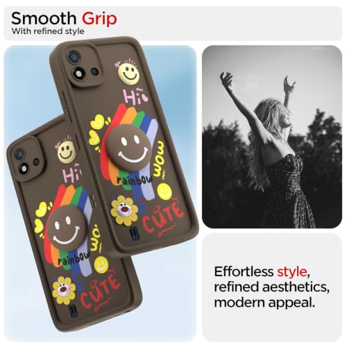 Image of Pikkme Back Cover for Realme C20 | Soft Silicone| Cute Rainbow Smile & 3D Cartoon Flower Design | Shockproof Raised Camera Protection Bumper Case (Brown)