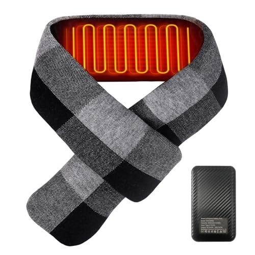 Heated Scarf for Women & Men Christmas Gifts, Electric Heating Scarf with 4000 mAh Power Bank, Heating Pad for Neck Pain, USB Rechargeable Heating Pad Neck for Cold Weather, Gark gray