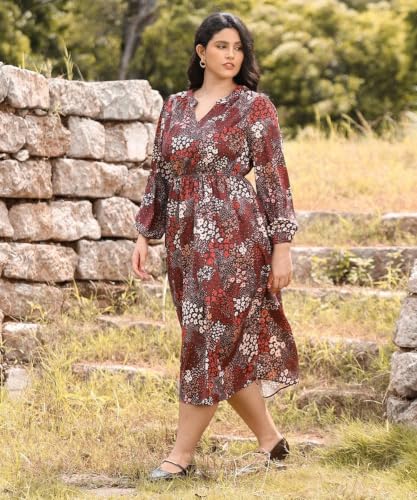 Image of TIYOMI Womens Plus Size Dresses Fall Long Sleeve Maxi Dresses V Neck Floral Spring Party Dress with Pockets XL-5XL (14W-28W)
