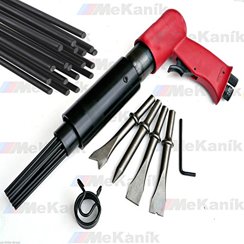 Air Hammer Descaler Needle Gun Tool Kit Paint & Rust Remover 4 x Chisels RED