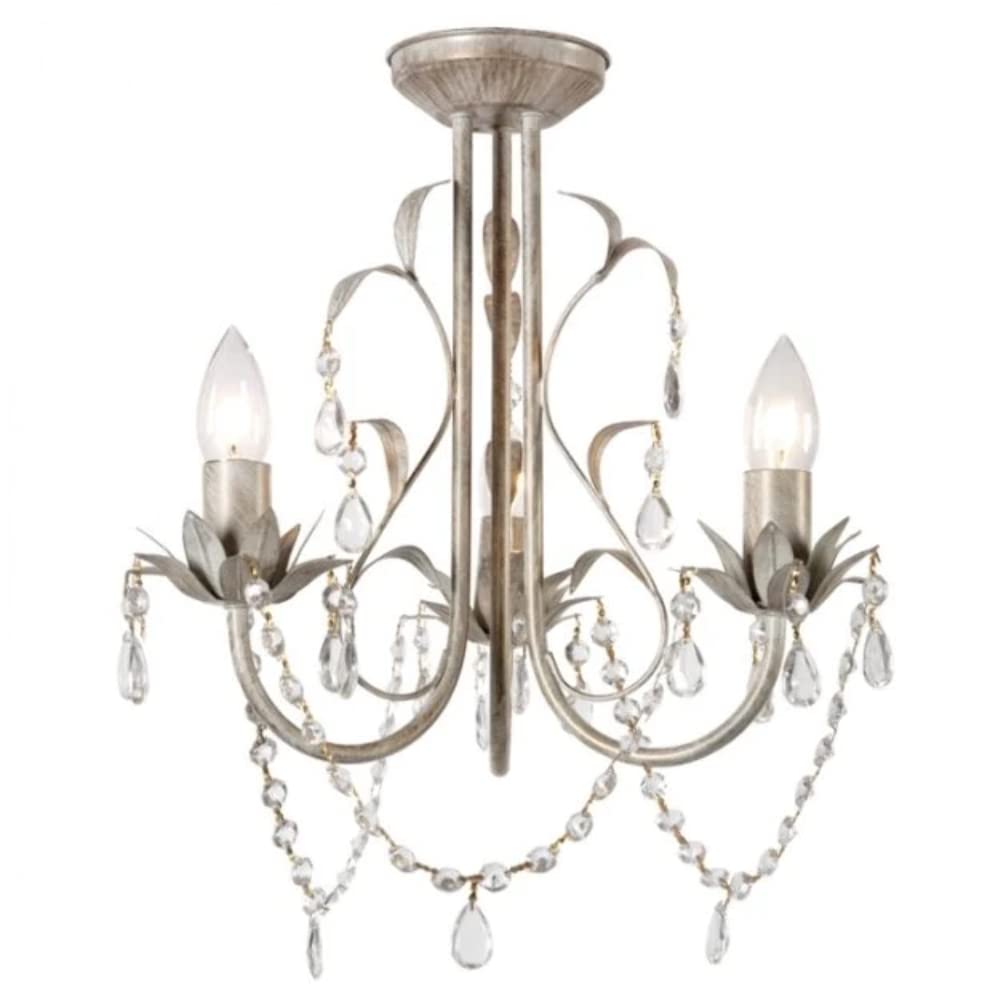 MiniSun | Traditional Style Gold/Cream 3 Way Chandelier Fitting with Clear Acrylic Jewel Beads | Home Décor, Bedside & Desk Lamp