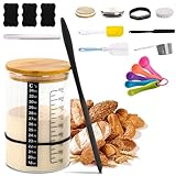 Sauerteig Starter Set, 900ML Sauerteig-Starterglas Set, Sauerteig Glas, Sourdough Starter Kit mit Silikon-Spatel Thermometerpapier 8 Etiketten, Stoffhut, Sauerteigbehälter für Brotbacken, Fermentieren
