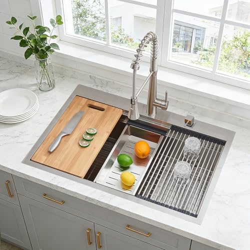 SHACO 33x22 Inch Drop In Kitchen Sink, 33 Inch All In One SUS304 Stainless Steel Top Mount Single...