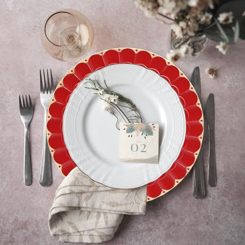 Omuriko Red Chargers Plates Set of 12, Plastic Decorative Charge Plates for Dinner, Table Setting, Holiday, Thanksgivng, Christmas — view 4
