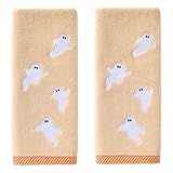 SKL Home Halloween Tossed Ghosts 100% Cotton Embroidered 2pc Hand Towel Set, Decorative for Bath/Kitchen/Bar & Gift, Taupe