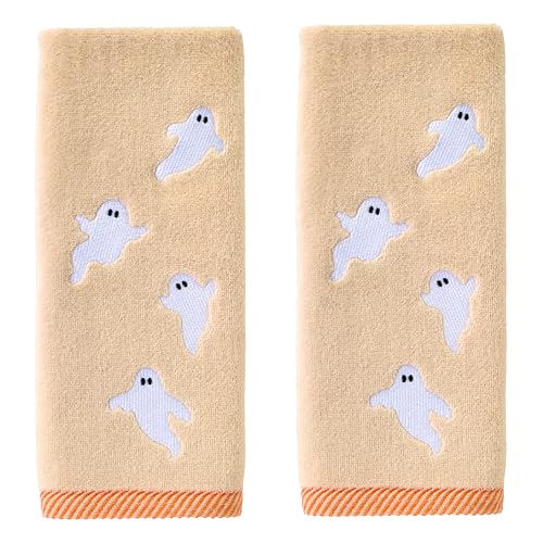 SKL Home Halloween Tossed Ghosts 100% Cotton Embroidered 2pc Hand Towel Set, Decorative for Bath/Kitchen/Bar & Gift, Taupe