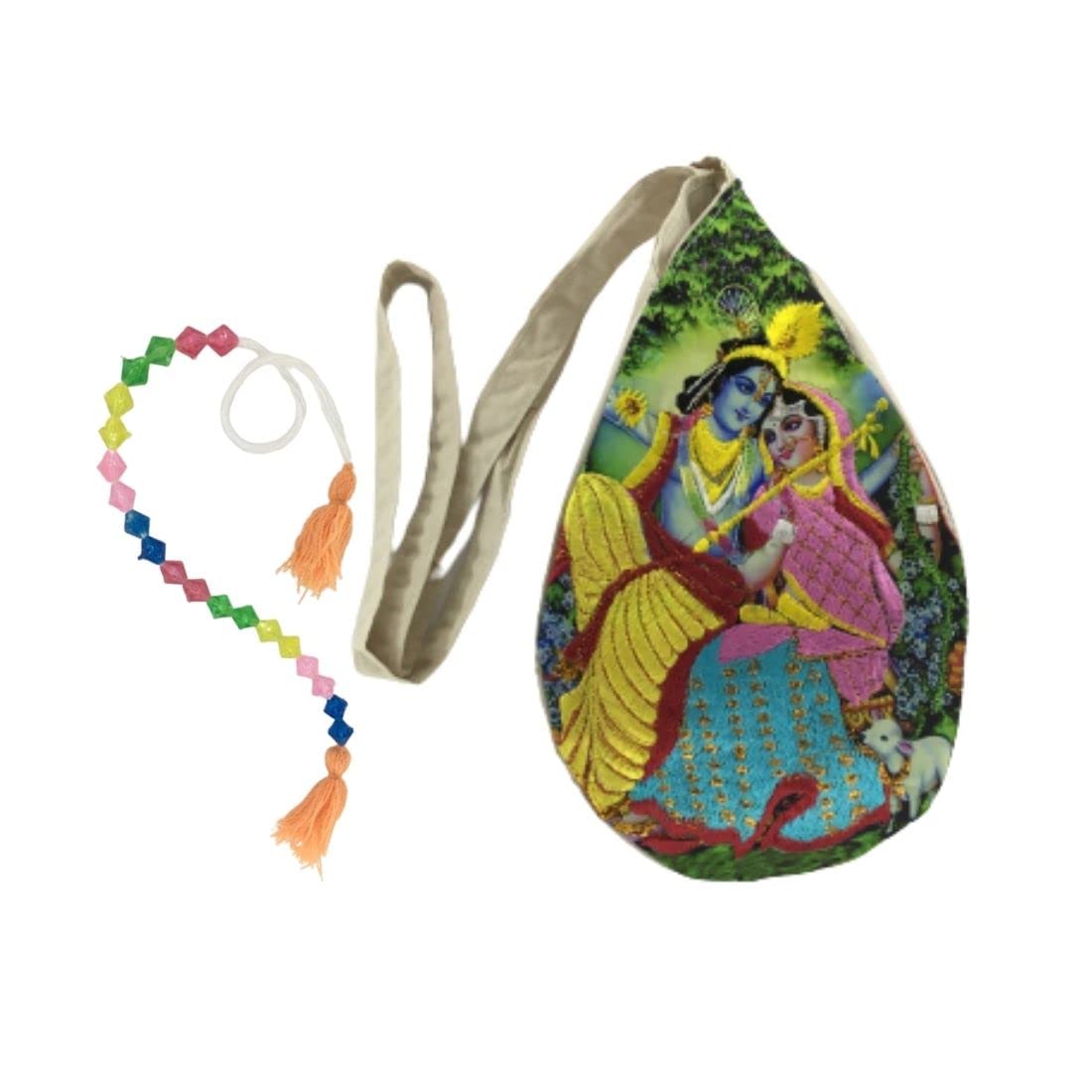 MAYAPURI Radha Krishna Embroidered Japa Bag/Chanting Bag & Sakshi Mala Counter