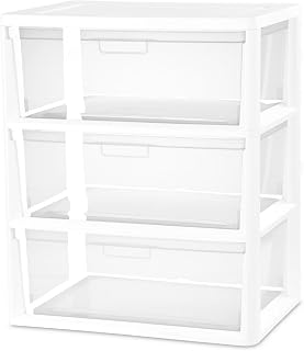 Wide 3‑Drawer Plastic Storage Organizer Tower, With Removable Clear Bins, Easy No‑Tool Assembly, For Bedroom, Closet & Household Home Organization (White)