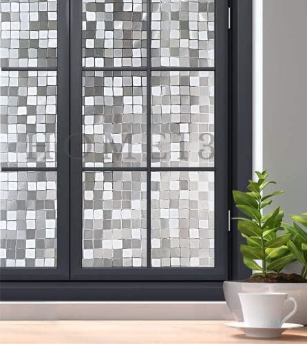 Image of HOME13 Frosted Glass Window Film Self Adheisve Decorative Privacy Frosted Vinyl Window Film Removable Static Cling Window Sticker for Home Office (12x100 Inch, Large Mosaic Frosted)