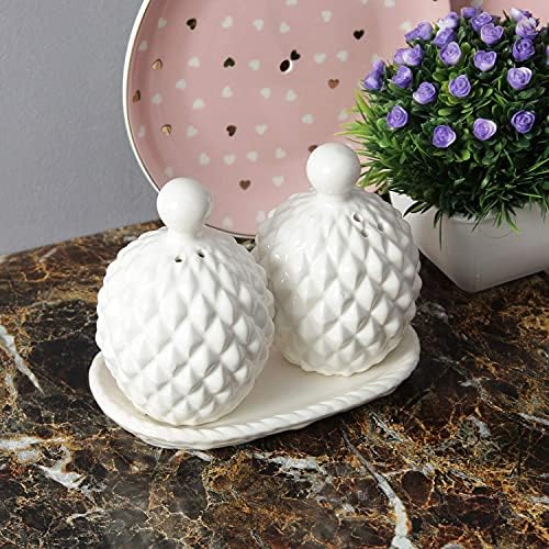 Buy Deco Pride White Ceramic Salt and Pepper Cases Set with Wooden ...