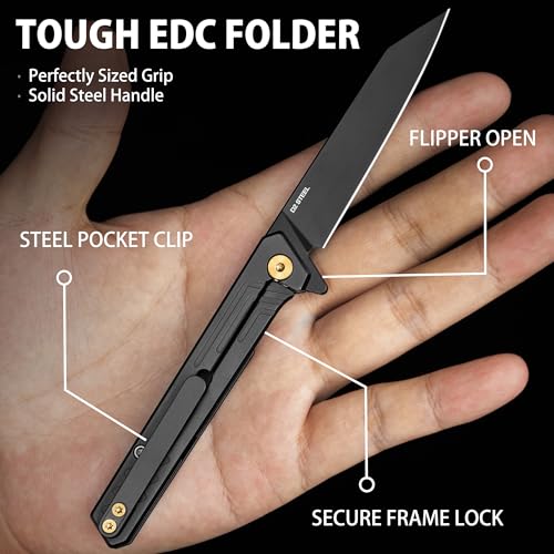 Image of VALHALLA Slim EDC Pocket Knife, 2.98'' D2 Steel Reverse Tanto Folding Knife | Compact Work Knife, Pocket Knife For Men with Clip, Frame Lock, Gift For Men Women