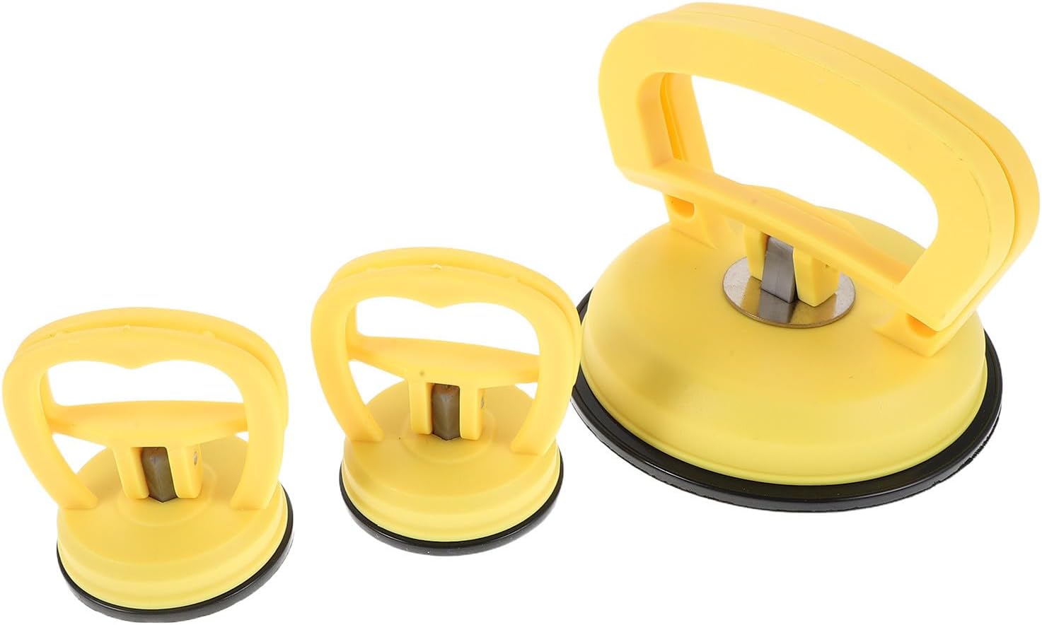Alasum 3pcs Automotive Dent Remover Tool with Yellow Plastic and Rubber Suction Cups, Wide Compatibility for Glass and Vehicle Use, Portable Design for Road Trips and Home Garages