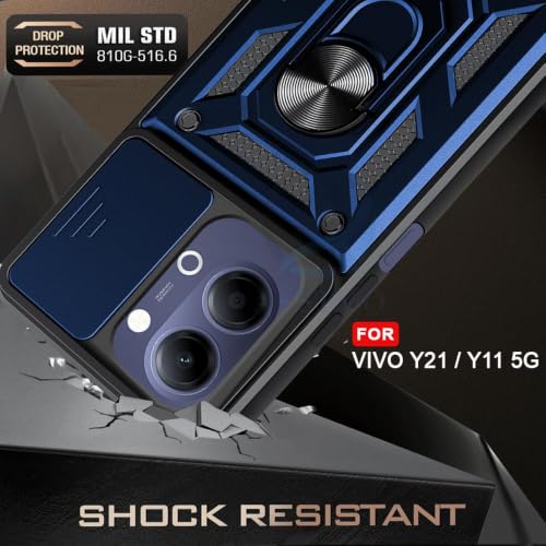 Image of AIBEX Back Cover Compatible for Vivo T5 Lite 5G / Y21 5G / Y11 5G / Iqoo Z11 Lite 5G | D10 Tough Armor Case | Sliding Camera Shield | 360 Protection |Kickstand Ring Holder|Military-Grade Bumper Case