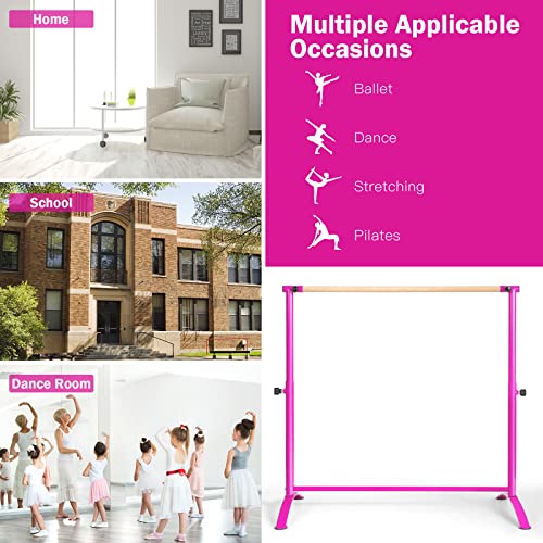 Costzon Portable Ballet Barre, 51\" Freestanding Ballet Bar with Adjustable Height, Fitness Dance Bar for Home Studio School, Gym Barre Exercise Equipment for Kids & Adults (Pink) - Thumbnail 6