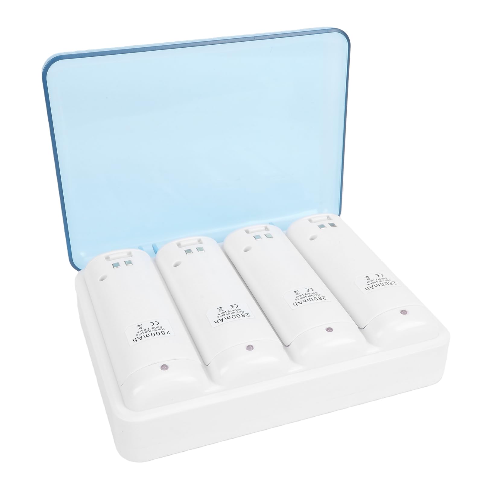 Fabater Chargeur de Batterie à Distance, Station de Charge 4 en 1, 4 Piles Rechargeables de 2800 MAh, Indicateur LED, Alimentation Efficace, Bloc de Batterie avec Protections de sécurité et Câble