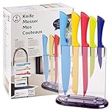  Ceppo Coltelli 6 pezzi, moderno e finemente stilizzato con piedini antiscivolo, lame colorate antiaderenti supertaglienti