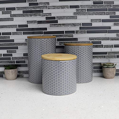 Home Basics Large Honeycomb Design Kitchen Canister (Grey) Modern Canister Sets For Kitchen Counter | With Bamboo Lid | Perfect For Storing Dry Food, Baking Staples, Snacks, And More #TOP4