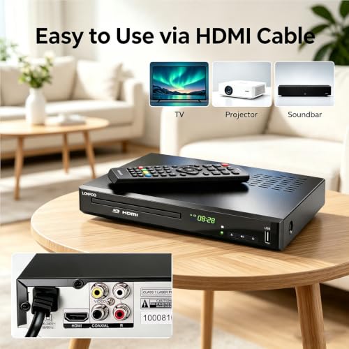 Image of LONPOO 1080P HD Blu-Ray DVD Player for TV (Metal Enclosure) | Home Theater CD DVD Blue Ray Player, Built-in PAL /NTSC, HDMI /AV Cable /Remote Control Included (Metal Enclosure)
