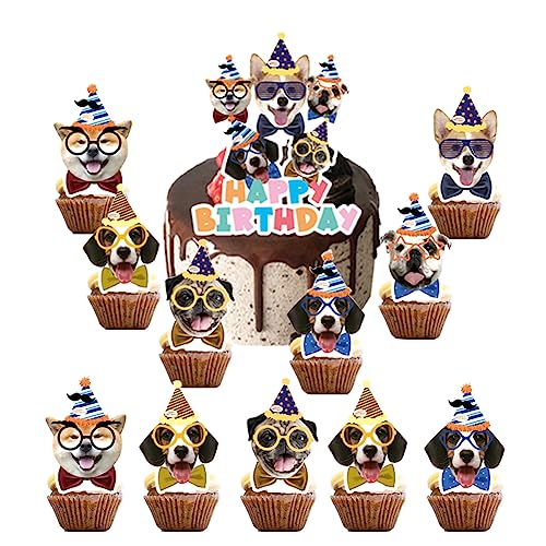 25pcs Pet Dog Birthday Party Supplies,Pet Dog Party Cupcake Toppers for Kids Gift Birthday Party Favors Kid's Birthday cake Decoration Supplies