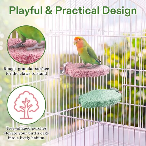 Image of 4 PCS Bird Beak Grinding Stone, Resin Bird Perch Stand, Multicolor, M, Tree