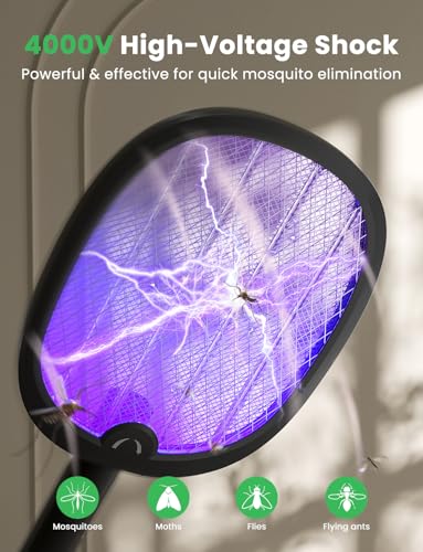 Image of YISSVIC Electric Fly Swatter Foldable Bug Zapper Racket 2 in 1 Mosquito Killer with Purple Attractant Light Rechargeable 1800mAh for Indoor Home Backyard Patio Camping