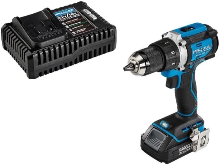 NEW! Fits Hercules 20V Brushless Cordless 1/2 in. Drill/Driver Kit - 2-speed transmission, 14 clutch settings, Bright LED light (Kit: Battery and Charger Included)