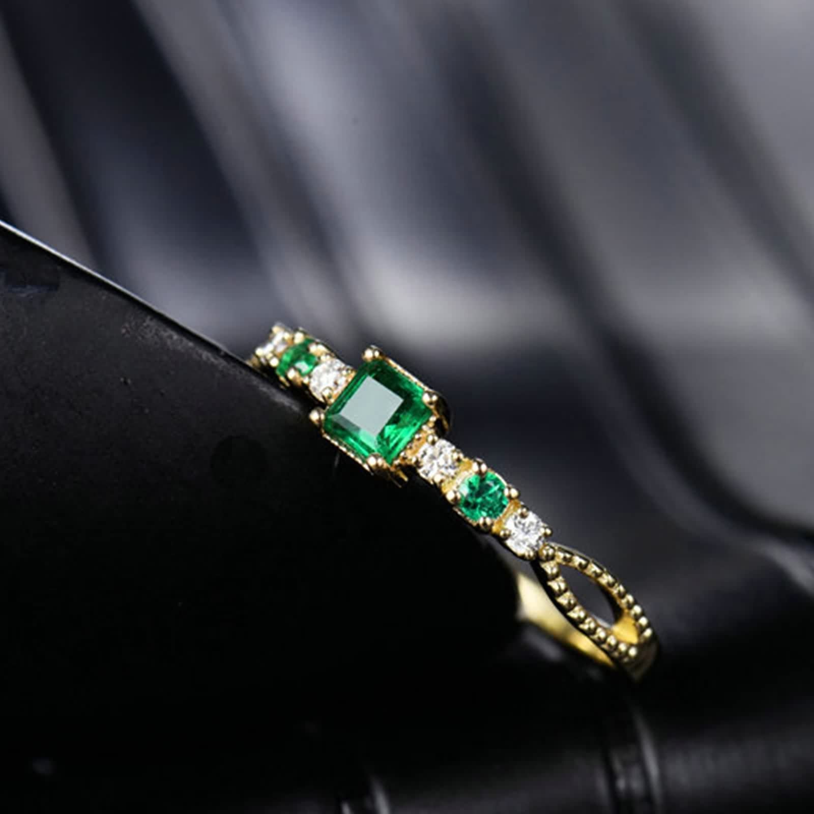 Anillos Mujer con Esmeralda, Anillos Novios Oro Amarillo para Esposa Novia Ajuste Cómodo