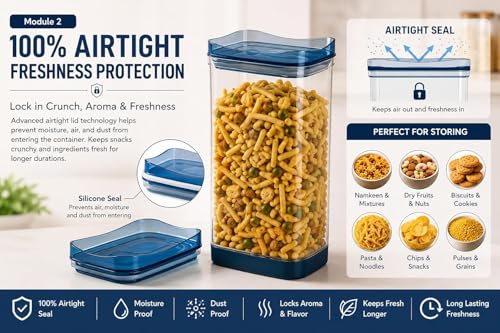 Image of TASTIC Kitchen Storage Containers Masala Box | Airtight BPA Free Plastic Containers for Spices, Snacks, Dry Fruits, Namkeen & Grocery Organization (LIGHT BLUE)