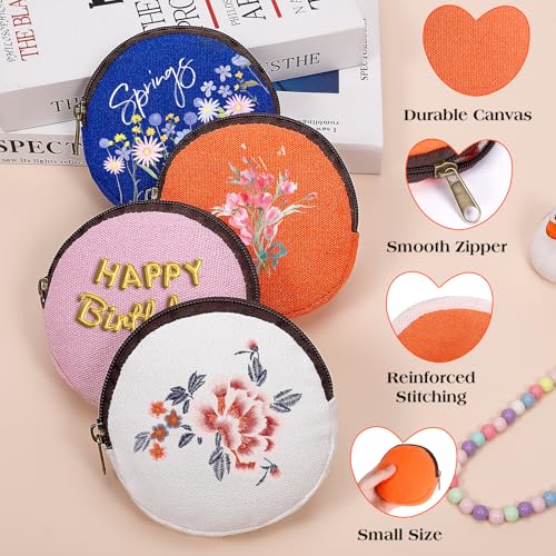 6 Pieces Mini Round Cotton Canvas Makeup Bag with Bottom, Multi-Purpose Zipper Coin Purse Pouch Cosmetic Bag Travel Toiletry Pouch, Blank DIY Craft Bag (Multicolored, XS)3