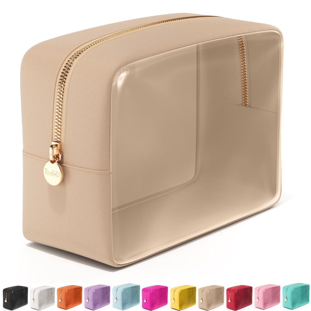 Embla Clear Cosmetic Bag Makeup Case, Clear Zipper Make Up Pouch and Toiletry Travel Tote, Cute Skincare Pouches for Women Girls, Preppy Purse