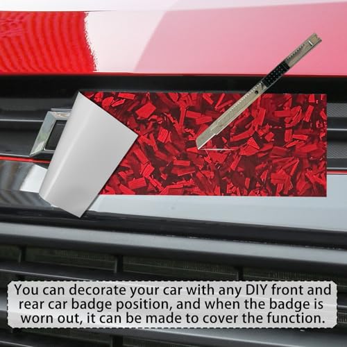 Image of QianBao Compatible with Red Forged Carbon Fiber Vinyl Wrap 11.8 inch x 4 inch Chevy Bowtie Emblem Wrap Kit with Spatula and Cutter 3 Pcs Universal Logo Overlay