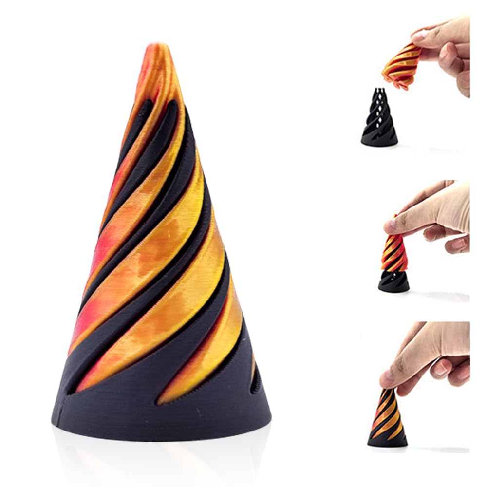 LYPPUL Impossible Pyramid Passthrough Sculpture, 3D Printed Rotating Spiral Cone Fidget Toy, Pass Through Pyramid Fidget Toy, Mini Vortex Thread Illusion Pyramid Display Statue(Cone)