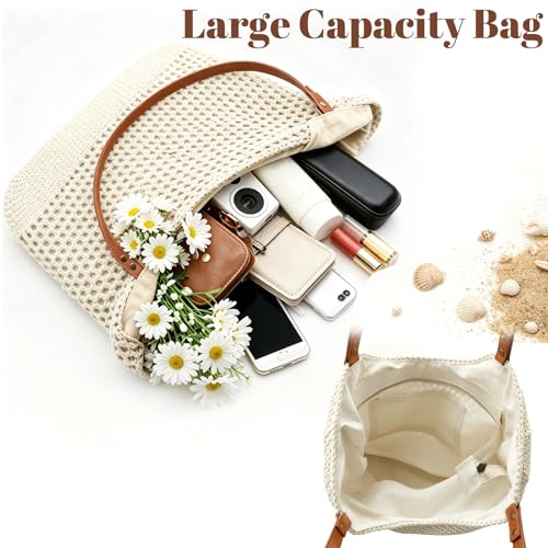 Bolso de Playa Tejido para Mujer Beige miniatura 4