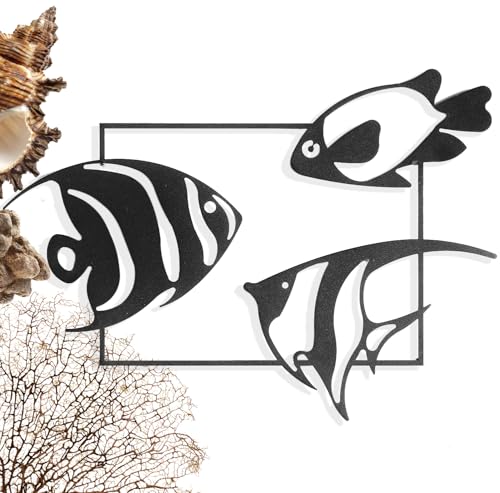 keluly Metal Decoration Floating Wall Sculpture with Shadows in Steel (Fishes 3, 43 x 31 cm)
