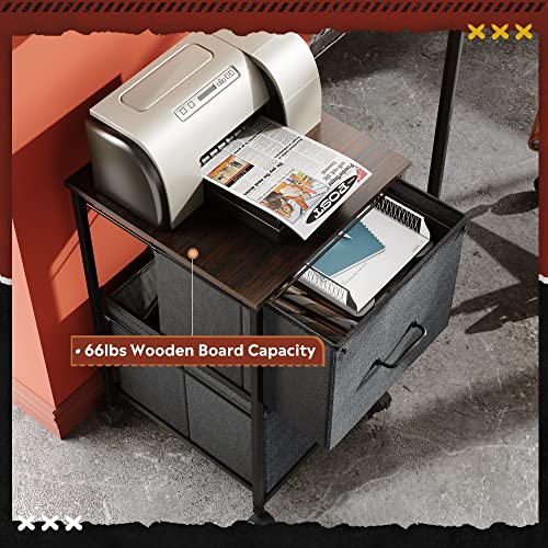 Devaise 2 Drawer Mobile File Cabinet, Rolling Printer Stand, Fabric Vertical Filing Cabinet Fits A4 Or Letter Size For Home Office, Dark Grey #TOP3