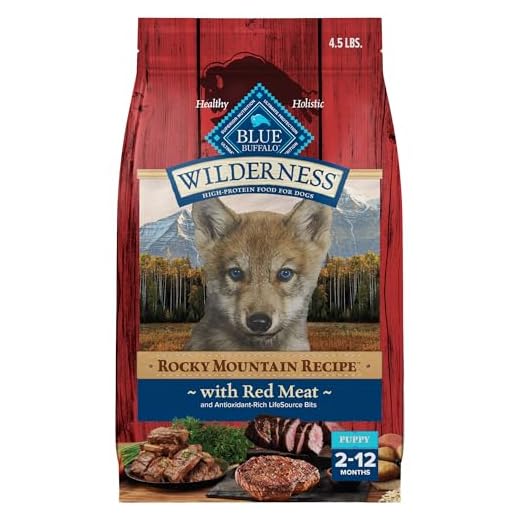 Blue Buffalo Wilderness Rocky Mountain Recipe High-Protein Dry Puppy Food with DHA, Made in the USA with Natural Ingredients Plus Wholesome Grains, Red Meat, 4.5-lb. Bag