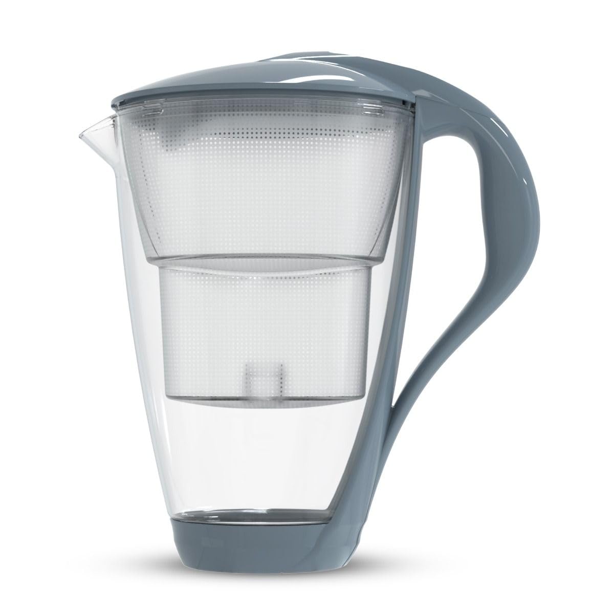 Dafi Jarra Filtradora de Agua de Cristal CRYSTAL Gris 2L - incl. Filtro de Agua UNIMAX, Sistema de Filtrado de Agua para Reducir la Cal, el Cloro, Sin BPA, Sensor LED - Jarra Filtrante de Agua
