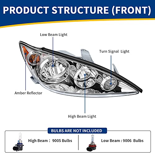 AUTOSAVER88 Headlight Assembly Compatible with 2005-2006 Camry US Built LE & XLE Chrome Housing with Amber Reflector Clear Lens by AUTOSAVER88 - Image 2