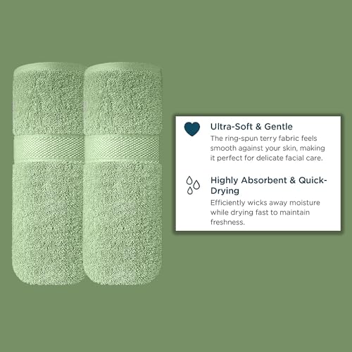 Image of Sulfar 100% Terry Ring Spun Cotton Face Towel - Quick-Dry, Highly Absorbent (480 GSM) (30 x 30 Cm) Nature Green (Pack of 2)