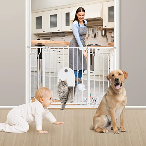 Baby Gate With Cat Door - Auto Close 29.5"-48.4" Safety Metal Dog Pet Gate For Doorway, Stairs, House, Walk Through Child Gate With Pet Door, Includes 4 Wall Cups And 2 Extension Pieces #TOP7