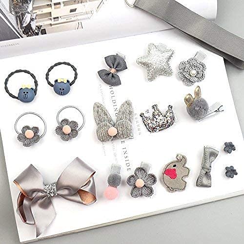 ADILISH Set of 18 Pcs Fancy Head wear Accessories For Baby Girls/Toddlers Children's Suit Girls Baby Hair Clips Small Safety Clip Princess Hairpin Baby Hair Accessories Gift Box (Dark Pink) (GREY)