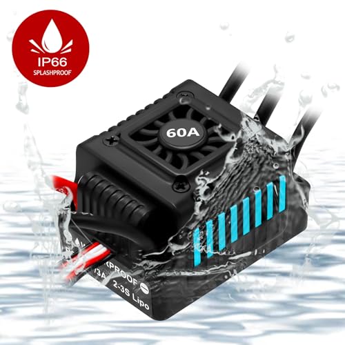 Hobby Fans Upgraded 60A Brushless ESC 2-3S Electronic Speed Controller Waterproof ESC for 1/10 Remote Control Car Truck (Blue)