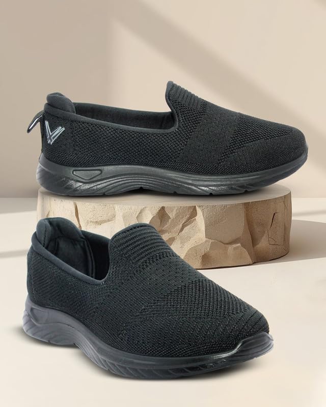 Image of WalkLine Women's Slip-On Walking Shoes | Lightweight Knitted Mesh Casual Sneakers | Soft PU Sole Comfortable Loafers | Breathable Running, Gym, Travel Shoes for Women