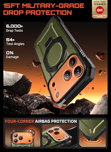 Image of SUPCASE for iPhone 17 Pro Case with Stand & Camera Control Button, Green | Compatible with MagSafe, Military-Grade Drop Protection, Anti-Slip Grip, Heavy Duty Magnetic Phone Case, Unicorn Beetle Grip