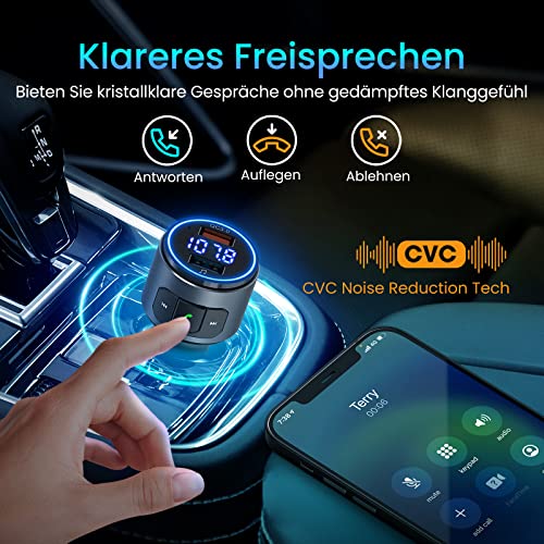 Verbesserter V5.0 Bluetooth-FM-Transmitter für Auto, QC3.0 & LED-Hintergrundbeleuchtung, kabelloser...
